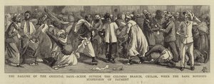 Der Zusammenbruch der Oriental Bank, Szene vor der Colombo-Filiale, Ceylon, als die Bank die Zahlungseinstellung ankündigte von Charles Edwin Fripp